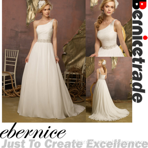 White a Line One Shoulder Wedding Dress Bridal Gown
